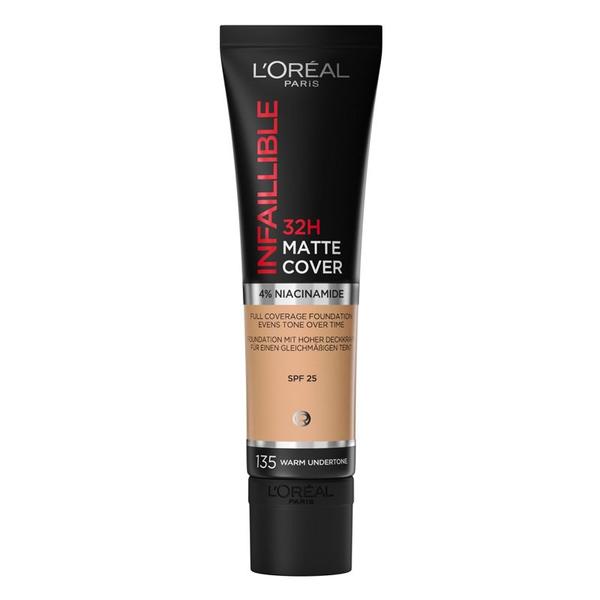 Fond de Ten Matifiant - L'Oreal Paris Infaillible 32H Matte Cover, nuanta 135 Warm Undertone, 30 ml