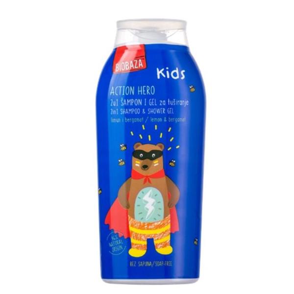 Sampon si Gel de Dus Natural pentru Copii cu Lamaie si Bergamota - Biobaza Kids Action Hero 2in1 Shampoo&amp;Shower Gel, 250 ml