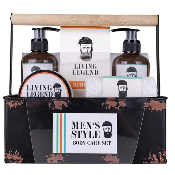 Set de Baie MEN'S STYLE în Coș Metalic – Gel de Duș, Șampon, Ceară de Păr și Sare de Baie cu Parfum Stejar & Citrice