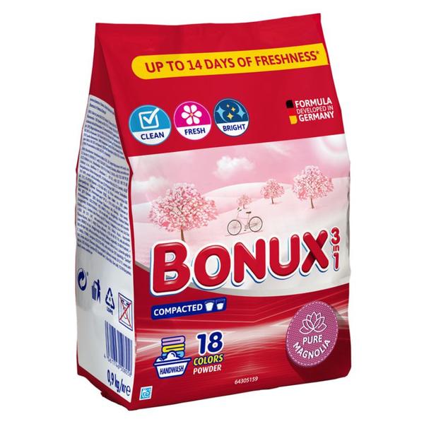 Detergent Automat Pudra 3 in 1 cu Parfum de Magnolie pentru Rufe Colorate - Bonux 3 in 1 Colors Powder Pure Magnolia, 900 g