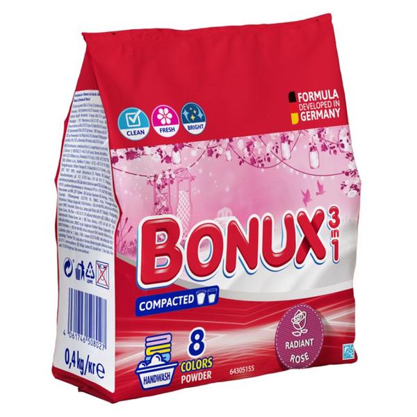 Detergent Automat Pudra 3 in 1 cu Parfum de Trandafir pentru Rufe Colorate - Bonux 3 in 1 Colors Powder Radiant Rose, 400 g