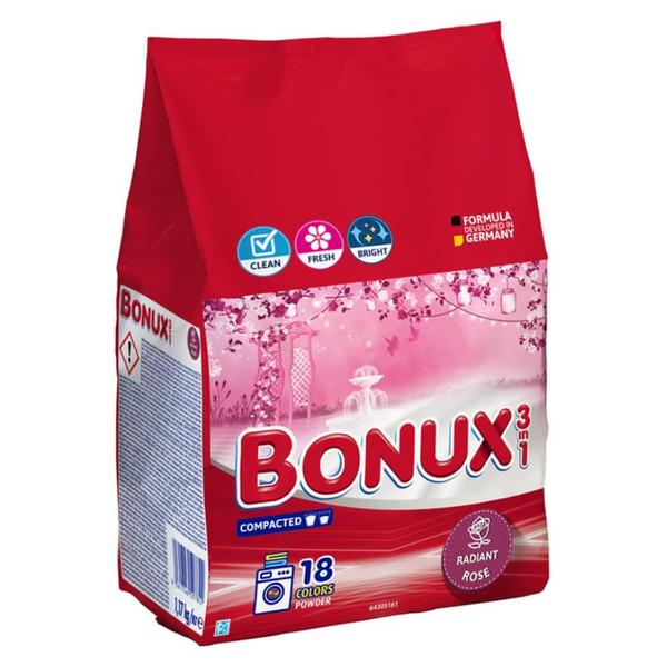 Detergent Automat Pudra 3 in 1 cu Parfum de Trandafir pentru Rufe Colorate - Bonux 3 in 1 Colors Powder Radiant Rose, 1170 g