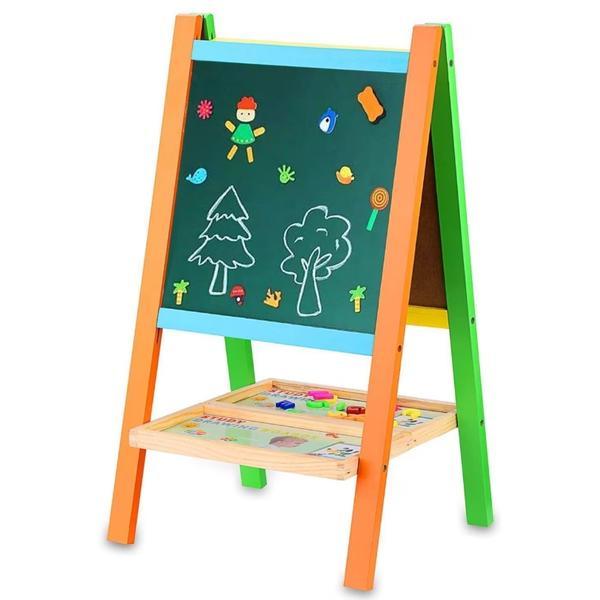 Tabla Multifunctionala, E Efrall, 75cm, Magnetica cu 2 fete Scris Desenat + Set Creta Colorata Marker Buret, din Lemn ecologic Study Drawing Board pentru copii prescolari