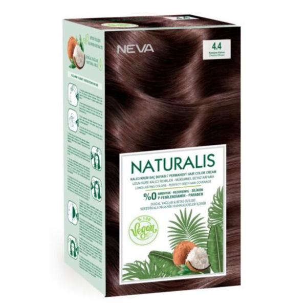 Vopsea de Par Vegana Fara Amoniac - Naturalis, Neva, nuanta 4.4 Saten Castaniu, 150 ml