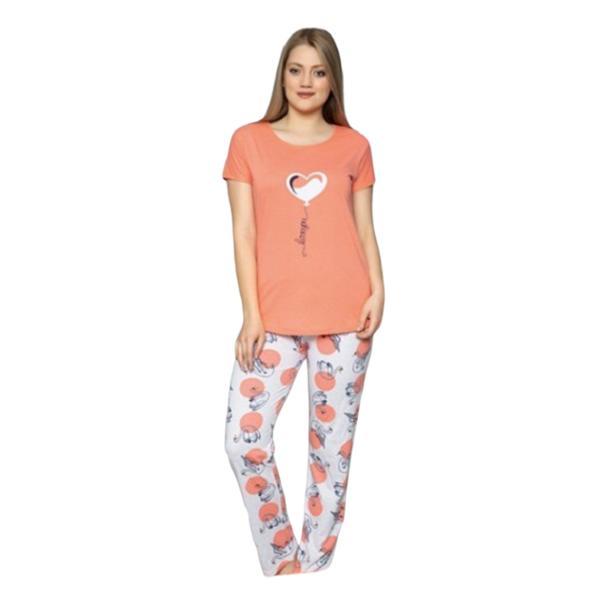 Set pijama bluza si pantalon, imprimeu, culoare portocaliu, XL