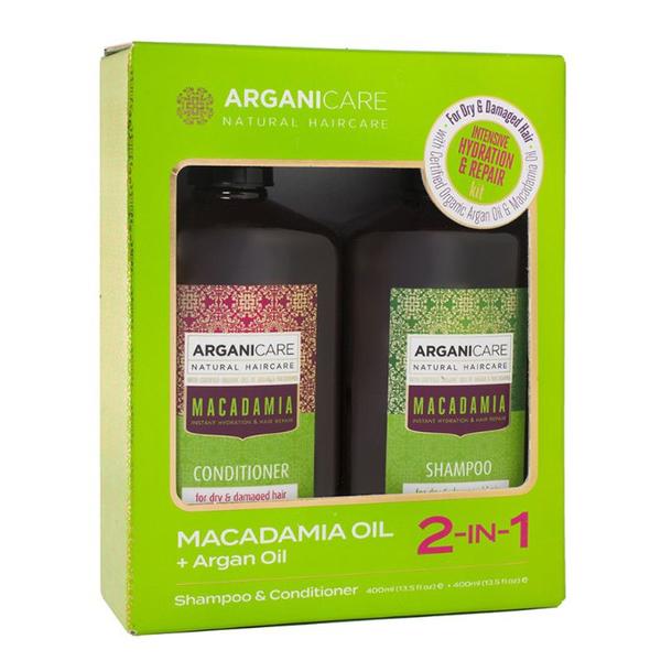 Set Sampon si Balsam cu Ulei de Macadamia si Ulei de Argan pentru Par Uscat sau Deteriorat - Arganicare Shampoo &amp; Conditioner 2-in1 Macadamia Oil + Argan Oil, 1 pachet