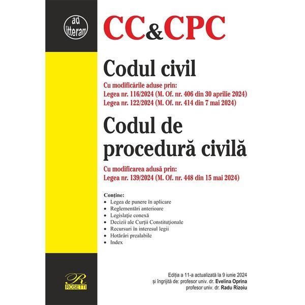 Codul civil. Codul de procedura civila Ed.11 Act.9 iunie 2024 - Evelina Oprina, Radu Rizoiu, editura Rosetti