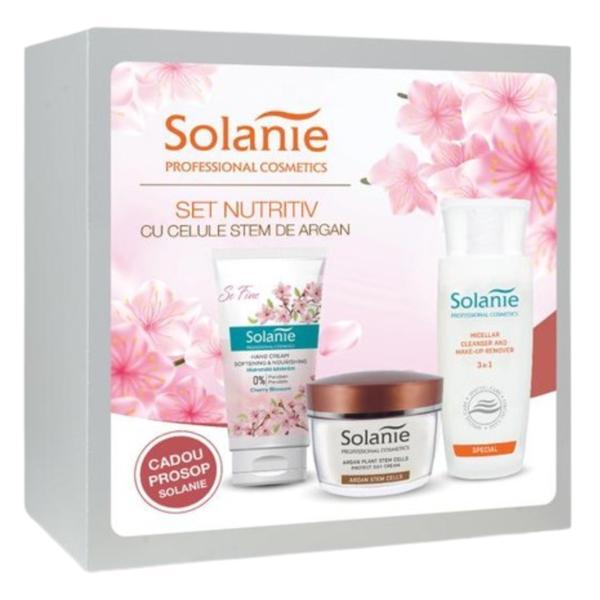 Set nutritiv cu Celule Stem de Argan - Solanie ( Crema zi 50 ml + Lotine 150 ml + Crema nutritiva 50 ml + Prosop )