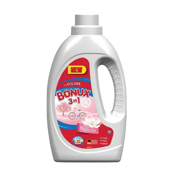 SHORT LIFE - Detergent Automat Lichid 3 in 1 cu Aroma de Magnolie pentru Rufe Colorate - Bonux 3 in 1 for Colors Magnolia, 1100 ml