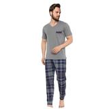 Pijamale barbati, bumbac, pantaloni lungi, bluza maneca scurta, Gri, XL