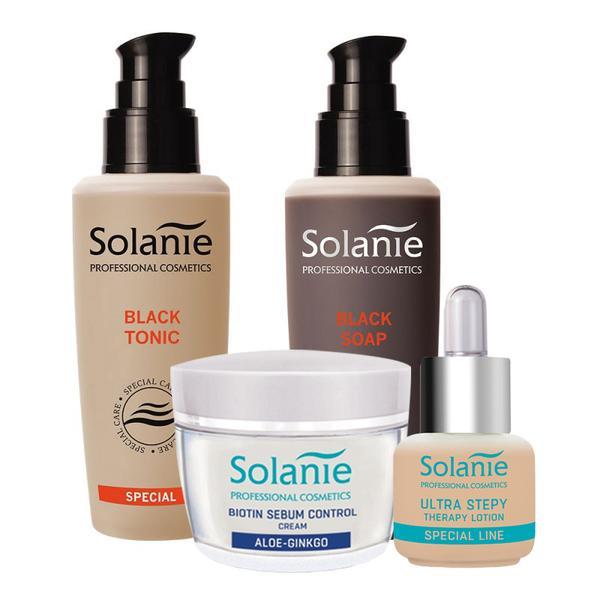 Set pentru Adolescenti cu ten gras, acneic - Solanie ( Sapun 125 ml + Lotiune 125 ml + Corector 15 ml + Crema 50 ml + Prosop )