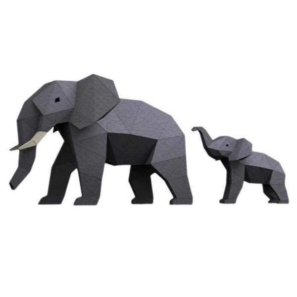 Kit hartie 3D macheta de asamblat, miniatura, Mama si baby elefant, DIY 