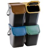 Set 4 cosuri reciclare gunoi Bini, cu manere si capace colorate, 4 x 25 L