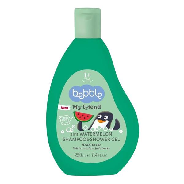 Sampon si Gel de Dus 2 in 1 cu Aroma de Pepene Verde pentru Copii +1 an - Bebble My Friend 2 in 1 Watermelon Shampoo & Shower Gel, 250 ml