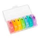 Organizator medicamente saptamanal rotund x 2 casete colorate pentru fiecare zi,  pentru calatorie, in cutie transparenta