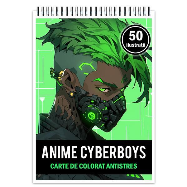 Carte de colorat pentru relaxare si antistres, 50 de ilustratii, Anime Cyberpunk Boys, Editura Legendary Print, 106 pagini