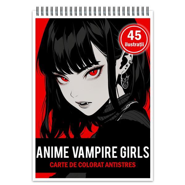 Carte de colorat pentru relaxare si antistres, 45 de ilustratii, Anime Vampire Girls, Editura Legendary Print, 106 pagini