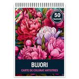 Carte de colorat pentru relaxare si antistres, 50 de ilustratii, Bujori, Editura Legendary Print, 106 pagini 