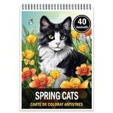 Carte de colorat pentru relaxare si antistres, 40 de ilustratii, Spring Cats, Editura Legendary Print, 86 pagini 
