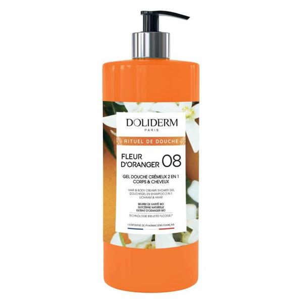 Gel de Dus si Sampon Cremos 2 in 1 cu Extract de Portocale Dulci - Doliderm Fleur D&#039;Oranger 08 Gel Douche Cremeux 2 en 1, 1000 ml