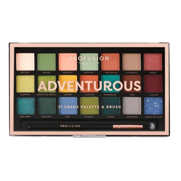 Paleta Farduri, 21 Nuante si 1 Pensula - Profusion Cosmetics Adventurous, 245 g