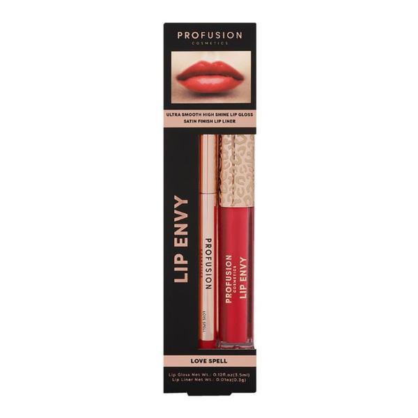 Set Luciu de Buze Ultra Neted si Lucios &amp; Creion pentru Buze cu Finish Satinat - Profusion Cosmetics Lip Envy Love Spell, 1 pachet