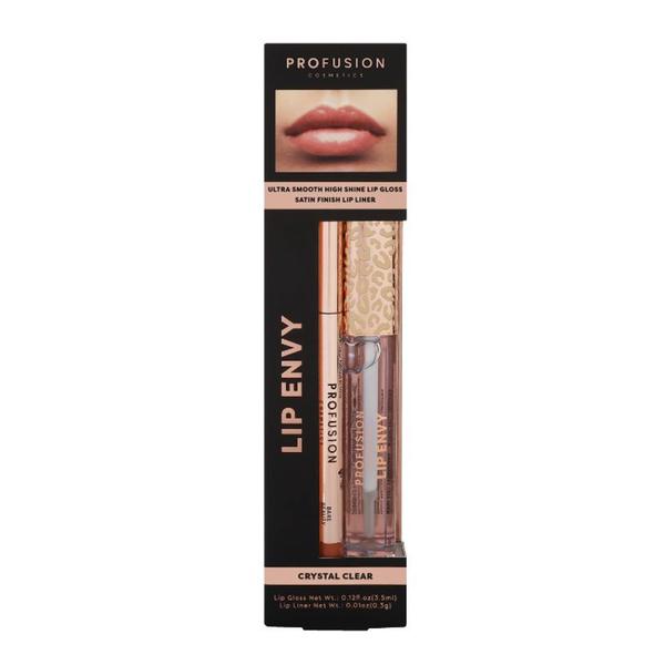Set Luciu de Buze Ultra Neted si Lucios & Creion pentru Buze cu Finish Satinat - Profusion Cosmetics Lip Envy Crystal Clear, 1 pachet
