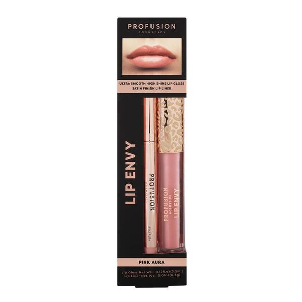 Set Luciu de Buze Ultra Neted si Lucios & Creion pentru Buze cu Finish Satinat - Profusion Cosmetics Lip Envy Pink Aura, 1 pachet