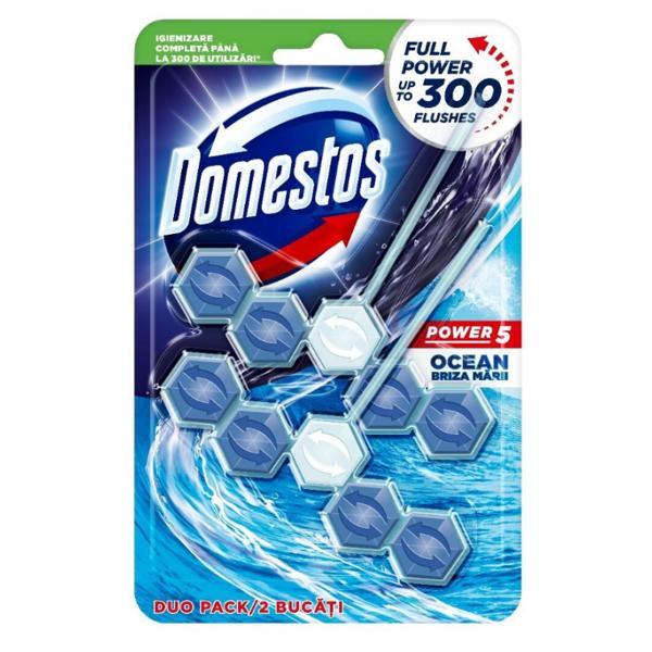 SHORT LIFE - Odorizant pentru Toaleta cu Aroma Marina - Domestos Power 5 Ocean Duo Pack, 2x 55 g