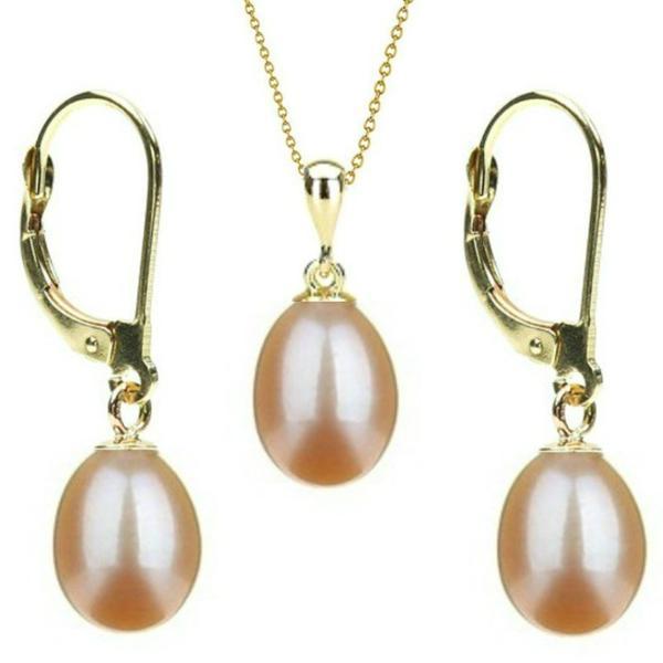 Set Aur 14k si Perle Naturale Teardrops Crem, Kaskadda