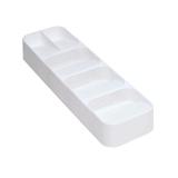 Organizator compact pentru tacamuri cu 5 compartimente, alb, 39×11.2×5.2 cm