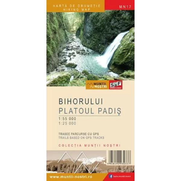 Muntii Bihorului. Platoul Padis. Harta de drumetie. Muntii nostri, editura Schubert &amp; Franzke