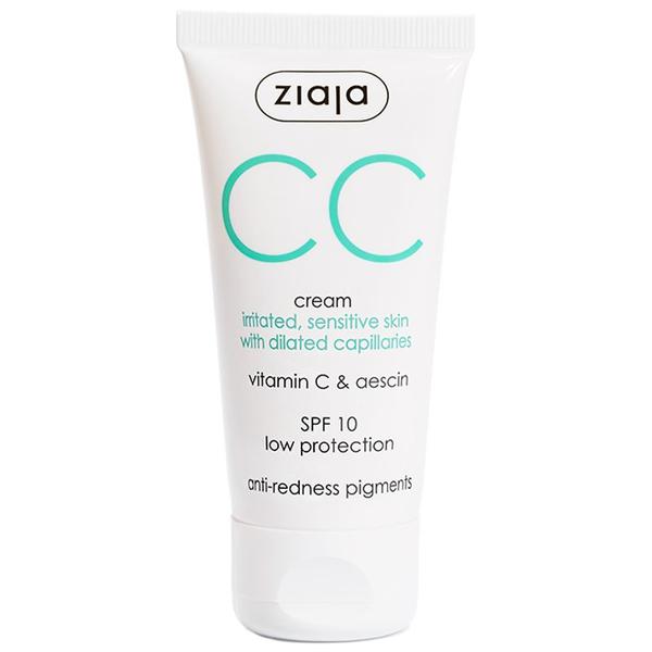 Crema CC pentru Tenul Sensibil si Capilare Dilatate - Ziaja CC Cream Irritated, Sensitive Skin with Dilated Capillaries, SPF 10, 50 ml