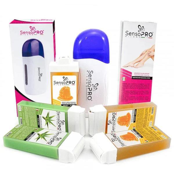 Kit Epilare Lady Azure + Cadou Rezerva Ceara aplicator ingust ( Incalzitor + Rezerva 4x100 ml + Benzi 50 buc)