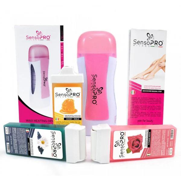 Kit Epilare Lady Pink + Cadou Rezerva Ceara aplicator ingust ( Incalzitor + Rezerva 2x100 ml + Benzi 50 buc)