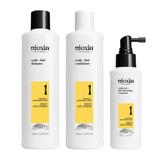 Set Produse Profesionale de Par Impotriva Ruperii pentru Par Natural cu Aspect Usor Subtiat - Nioxin System 1 Scalp + Hair Kit, 150 ml + 150 ml + 50 ml