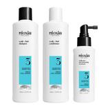 Set Produse Profesionale de Par Impotriva Ruperii pentru Par Vopsit sau Deteriorat cu Aspect Usor Subtiat - Nioxin System 3 Kit, 150 ml + 150 ml + 50 ml