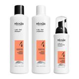 Set Produse Profesionale de Par Impotriva Ruperii pentru Par Vopsit sau Deteriorat Afectat de Subtiere Avansata - Nioxin System 4 Kit, 300 ml + 300 ml + 100 ml