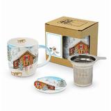 Set Cana Cadou pentru Ceai sau Cafea cu Capac, Infuzor Strecuratoare si Cutie Eleganta din Ambalaj Premium Ski