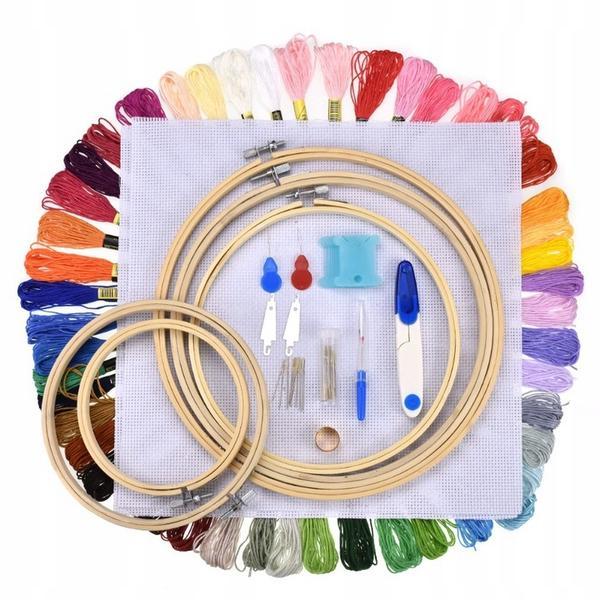 Kit profesional de broderie, 50 fire colorate, 5 cercuri bambus, 30 ace + alte accesorii, marca ssmedia