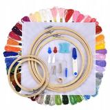 Kit profesional de broderie, 50 fire colorate, 5 cercuri bambus, 30 ace + alte accesorii, marca ssmedia