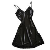 Rochita de noapte/pijama sexy din satin, pentru dama - Negru, M