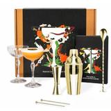 Set cadou pentru bauturi Cocktail Gold 7 piese - Shaker Cocktail din otel inoxidabil - 2 Pahare Martini Coupe