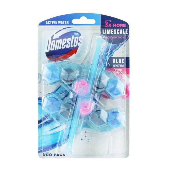 SHORT LIFE - Odorizant pentru Toaleta cu Aroma de Magnolie Roz - Domestos Active Blue Water Power 5+ Pink Magnolia Duo Pack, 2 x 53 g