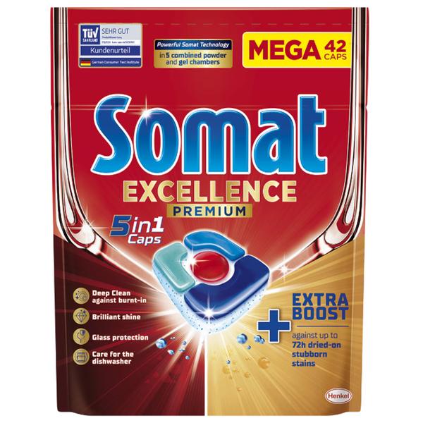 Detergent Capsule pentru Masina de Spalat Vase - Somat Excellence Premium 5 in 1, 42 spalari