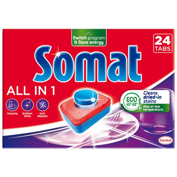 Detergent Tablete pentru Masina de Spalat Vase - Somat All in 1, 24 buc