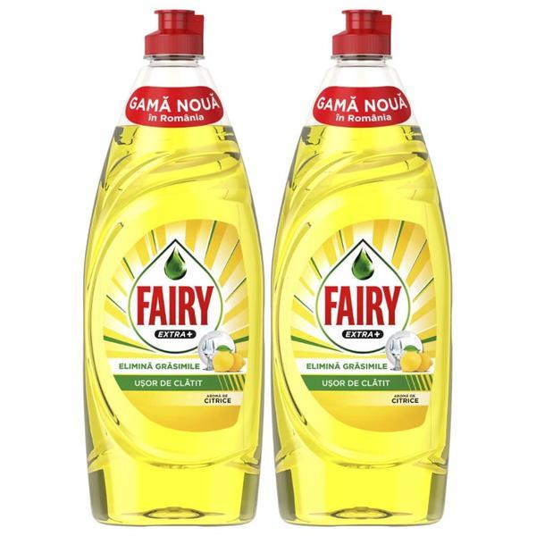 SHORT LIFE - Detergent de Vase cu Aroma de Citrice - Fairy Extra+ Aroma de Citrice, 2 x 650 ml