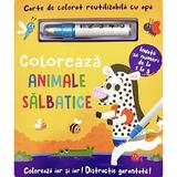 Carte de colorat cu apa. Reutilizabila: Coloreaza animale salbatice, editura Flamingo