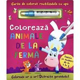 Carte de colorat cu apa. Reutilizabila: Coloreaza animale de la ferma, editura Flamingo