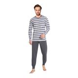 Pijamale pentru barbati, material bumbac, pantalon lung, maneca lunga, imprimeu in dungi, Gri, S